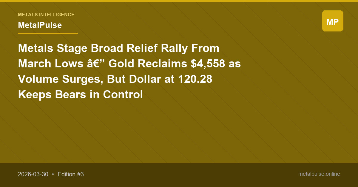 Metals Stage Broad Relief Rally From March Lows — Gold Reclaims $4,558 as Volume Surges, But Dollar at 120.28 Keeps Bears in Control