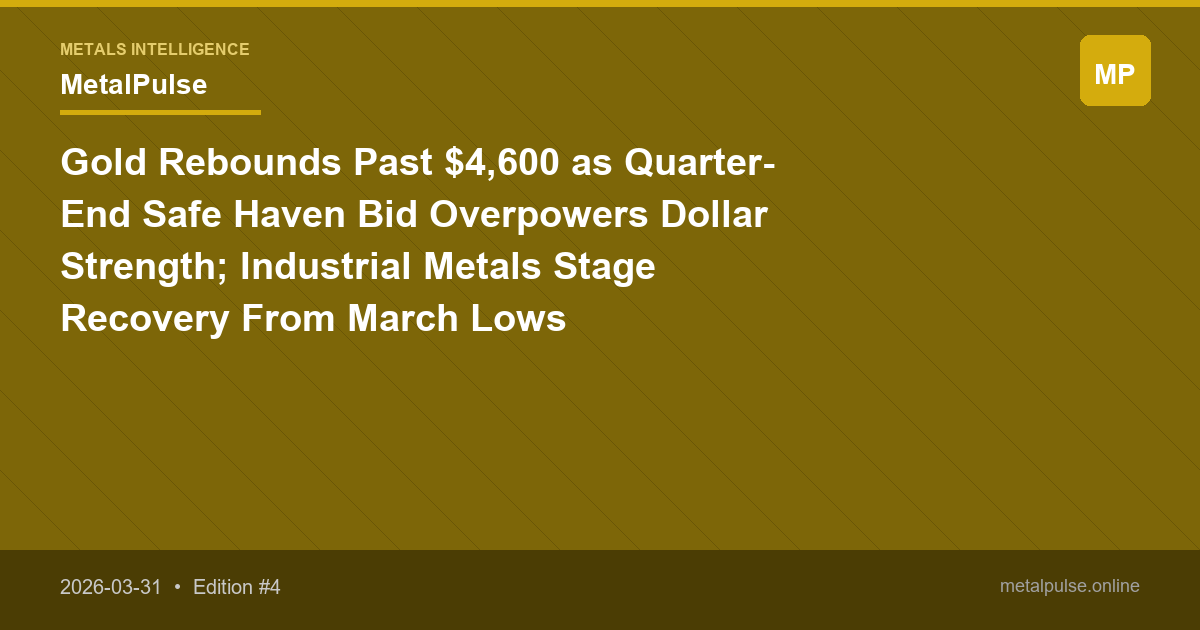 Gold Rebounds Past $4,600 as Quarter-End Safe Haven Bid Overpowers Dollar Strength; Industrial Metals Stage Recovery From March Lows