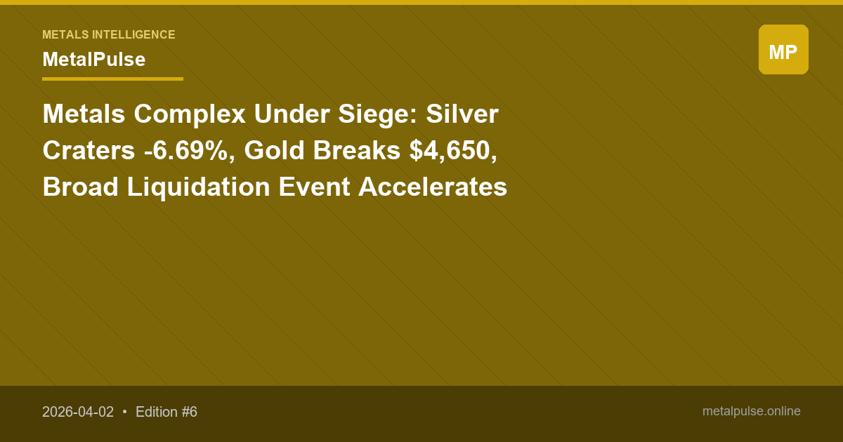 Metals Complex Under Siege: Silver Craters -6.69%, Gold Breaks $4,650, Broad Liquidation Event Accelerates