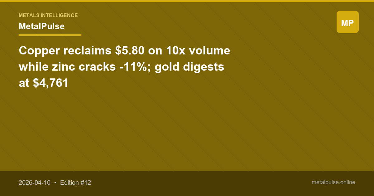 Copper reclaims $5.80 on 10x volume while zinc cracks -11%; gold digests at $4,761