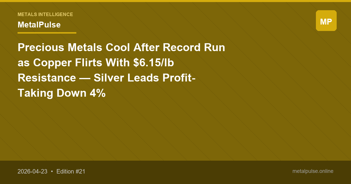 Precious Metals Cool After Record Run as Copper Flirts With $6.15/lb Resistance — Silver Leads Profit-Taking Down 4%
