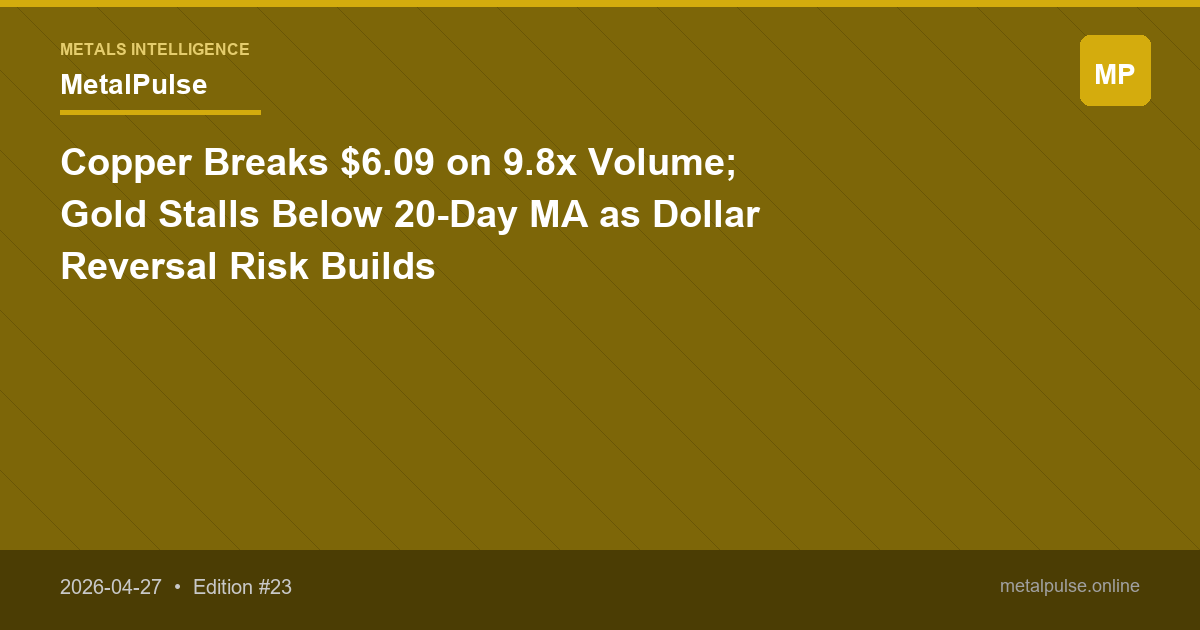 Copper Breaks $6.09 on 9.8x Volume; Gold Stalls Below 20-Day MA as Dollar Reversal Risk Builds