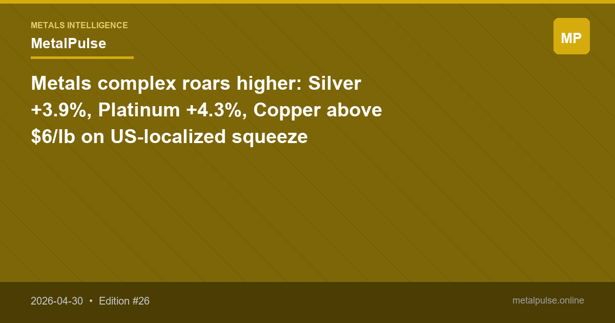 Metals complex roars higher: Silver +3.9%, Platinum +4.3%, Copper above $6/lb on US-localized squeeze